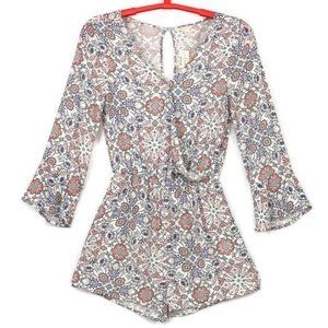 Aeropostale‎ Romper Jumper Shorts White Pink Blue Floral S Small